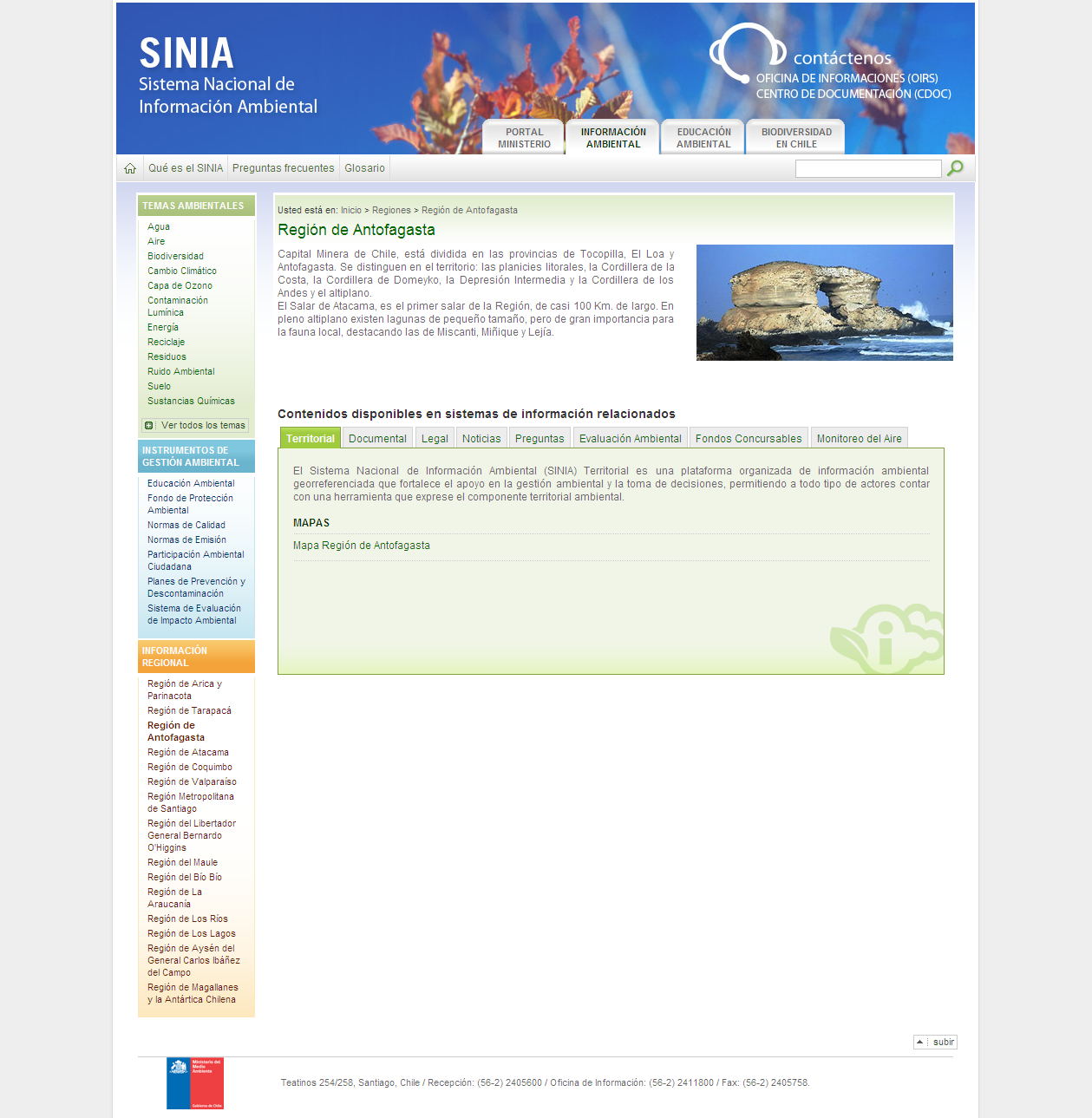Sinia: acceso a datos consolidados para la región de Antofagasta
