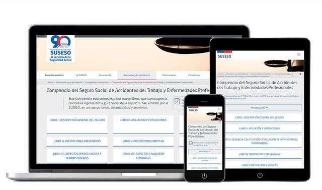 Vistas responsive del Compendio de la Suseso.