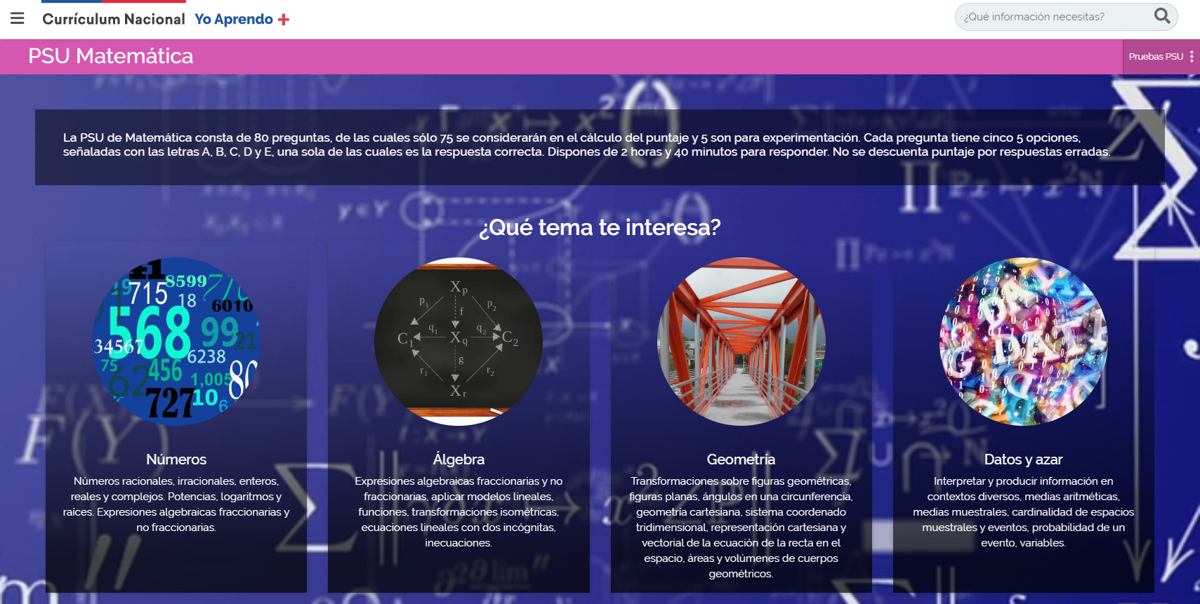 Navegación por temas para preparar una PSU específica