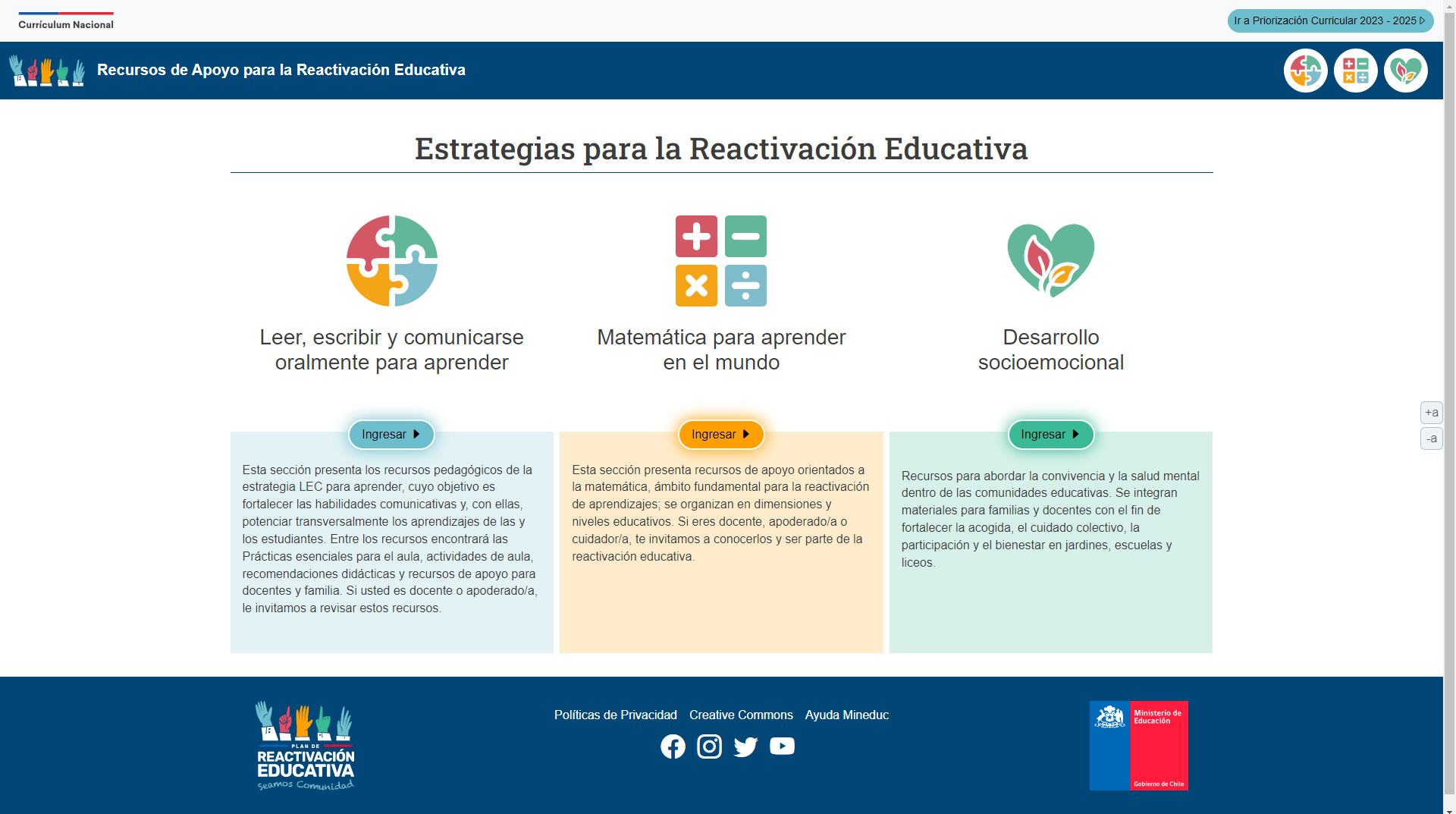 Minisitio Recursos de Apoyo para la Reactivación Educativa