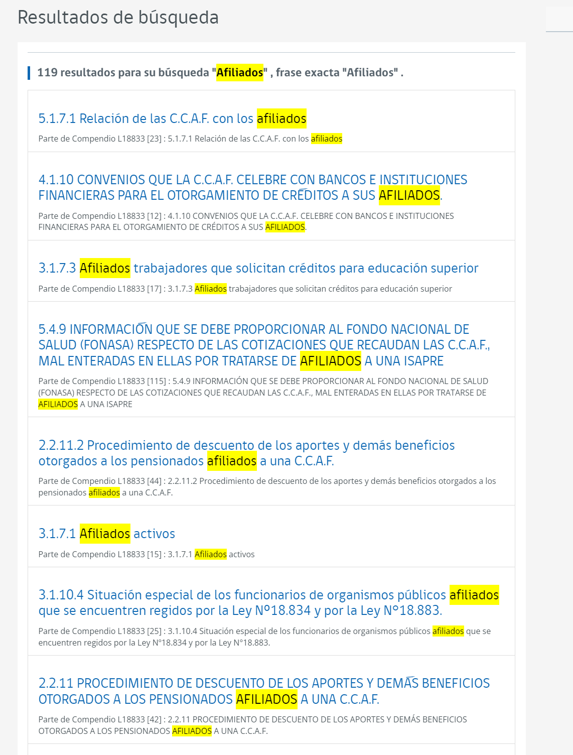 Resultados de la búsqueda avanzada del término "afiliados".