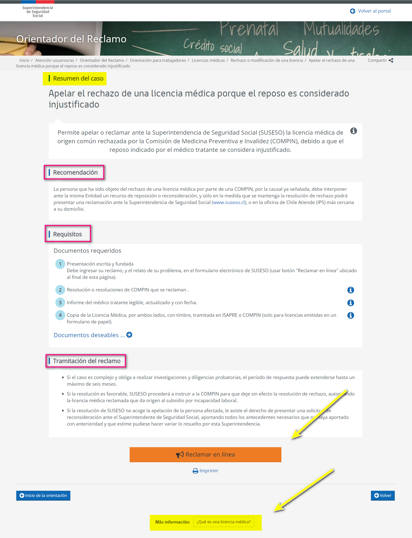 Ficha resumen con las recomendaciones y requisitos para reclamar.