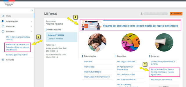 En la portada de Mi Portal, se puede acceder a este reclamo en el banner, el apartado de "Reclamos" y el menú lateral.