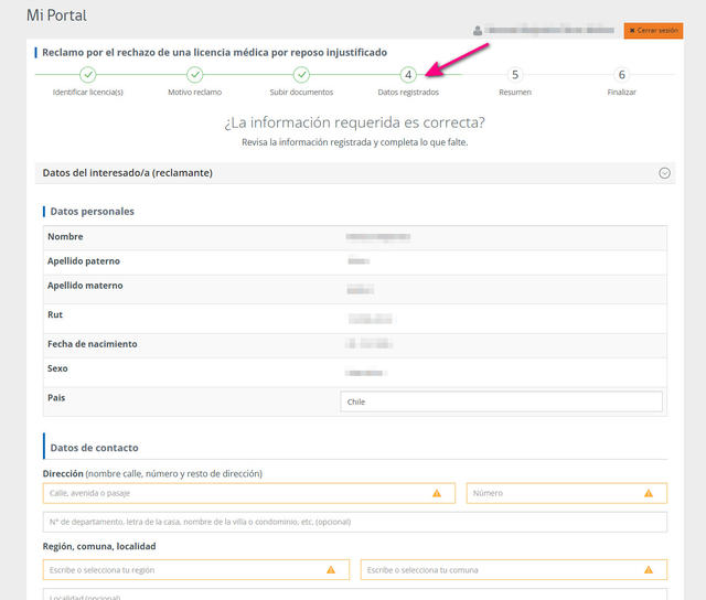 Paso 4: Se deben revisar y completar los datos personales.
