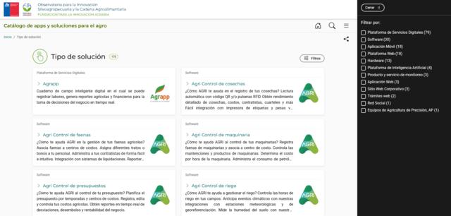 Muestra de filtros por categoría