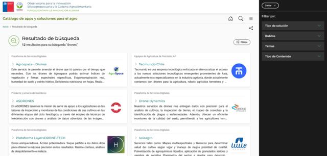 Filtros desplegados para resultados de búsqueda