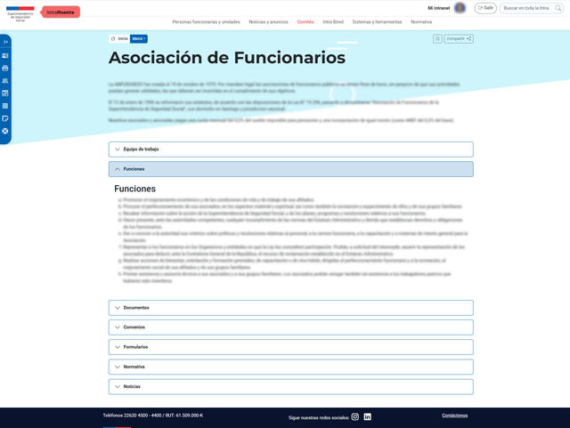 Página de la Asociación de funcionarios. Los subtítulos se abren como acordeón para facilitar la lectura.