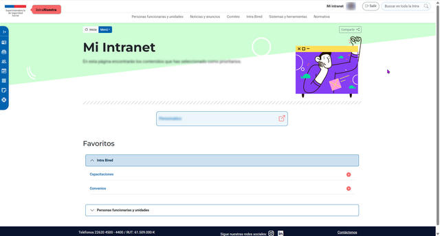 En "Mi intranet" cada funcionario/a puede guardar los accesos a las páginas que más le interesan.