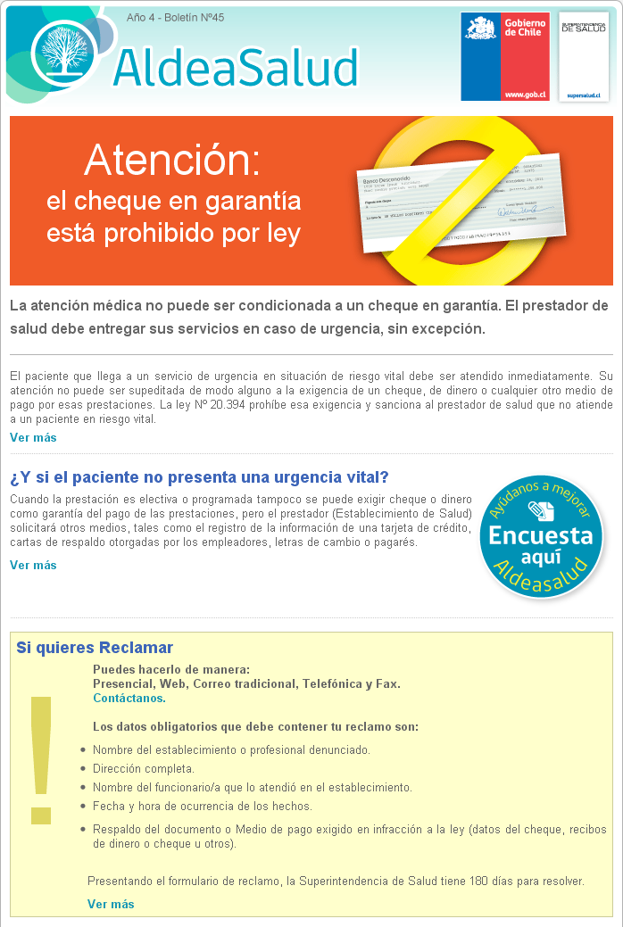 Boletín N°45: Atención: el cheque en garantía está prohibido por ley