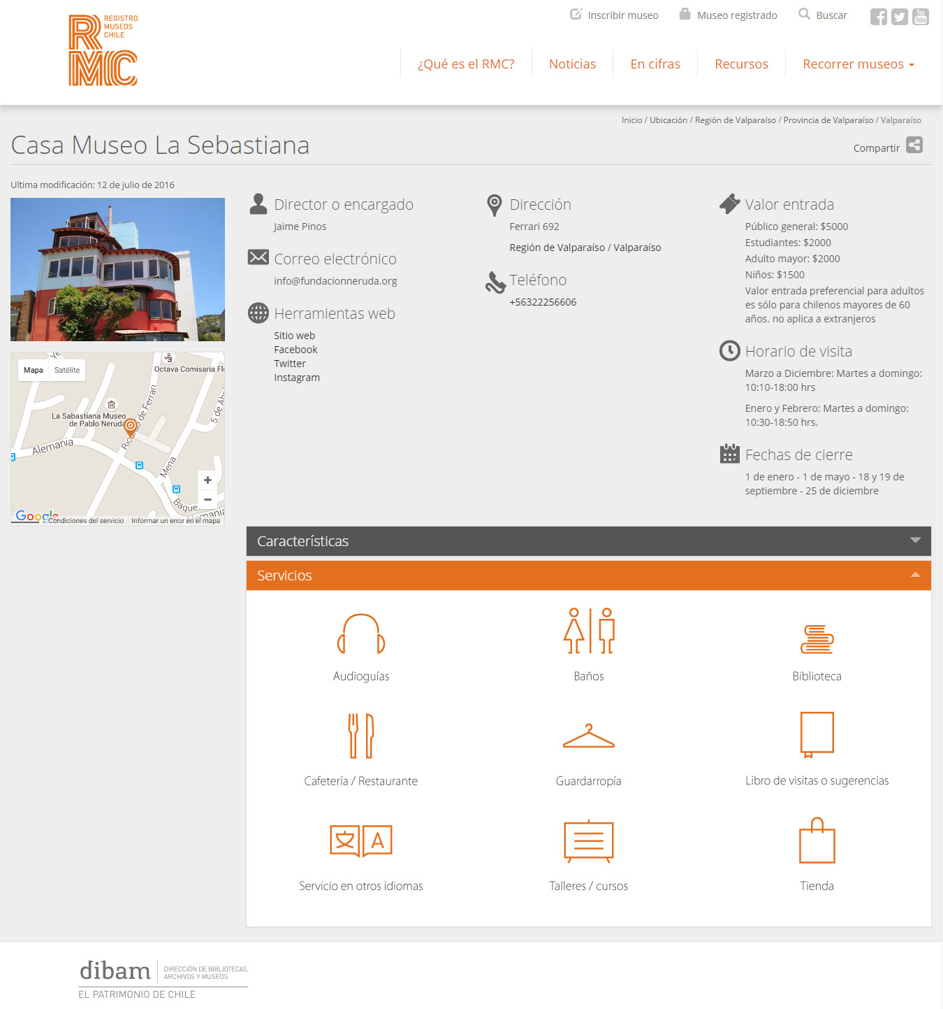 Ficha de museo y presentación de sus servicios